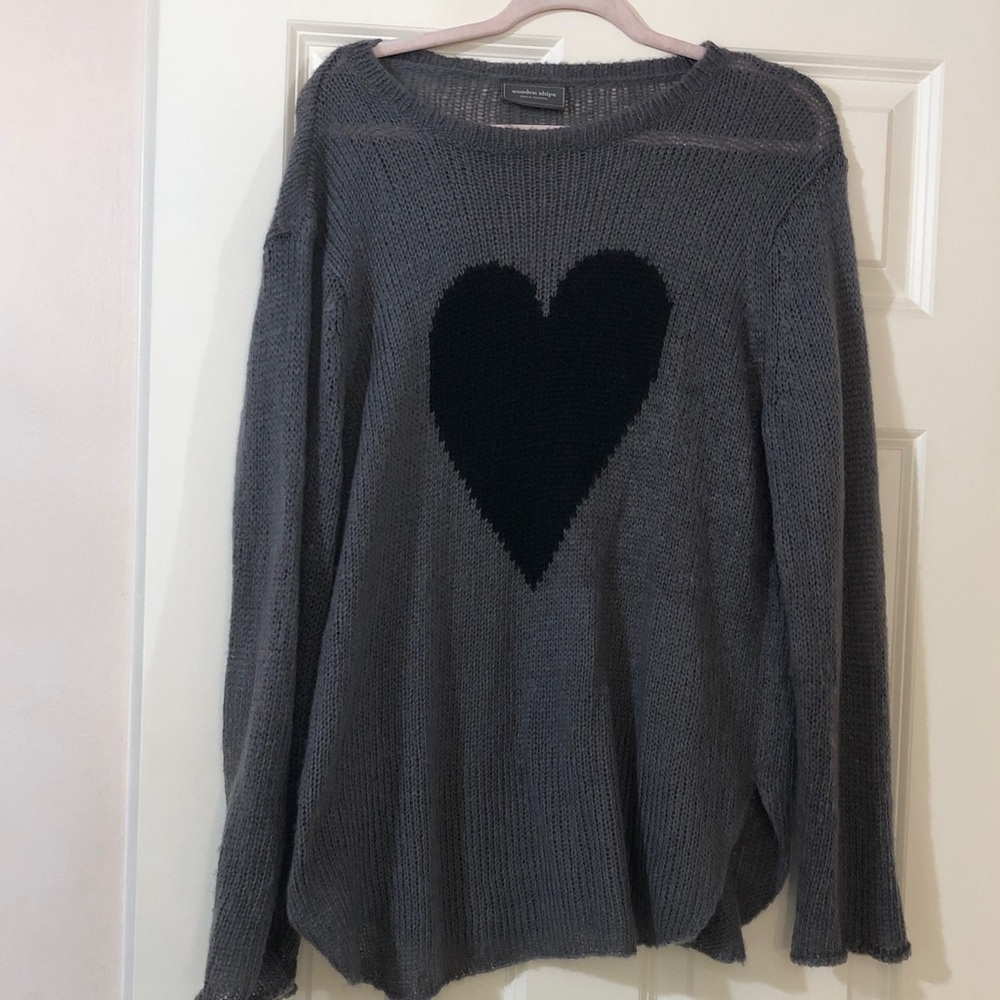 Wooden Ships Charcoal Sweater with Black Heart